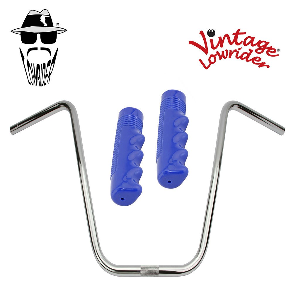 Original Lowrider 16" 22.2 D Handlebar Chrome 120mm Grips Solid/Blue