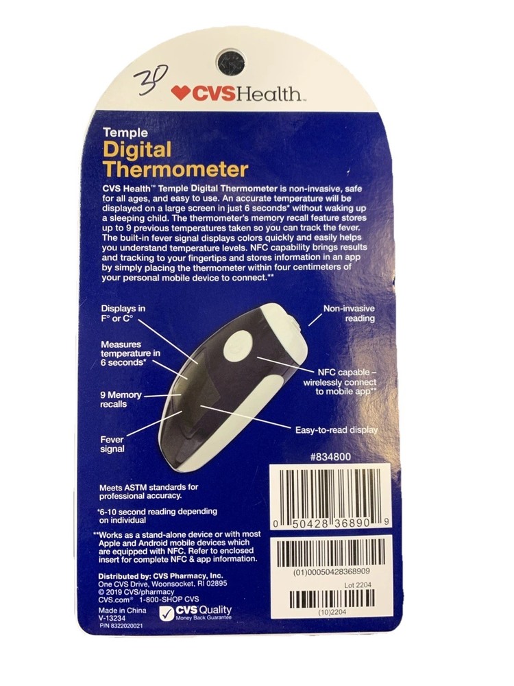 Temple Digital Thermometer For All Ages 6 Second Reading,