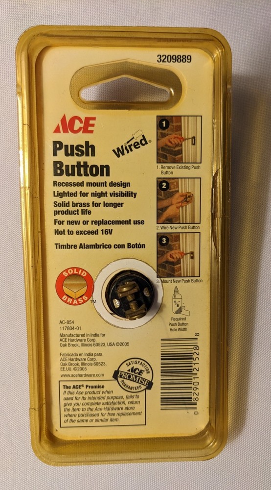 Vintage Illuminated Button Solid Brass Doorbell