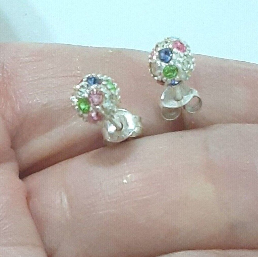 Rhinestone Ball Bead Sterling Silver Stud Earrings 6 mm