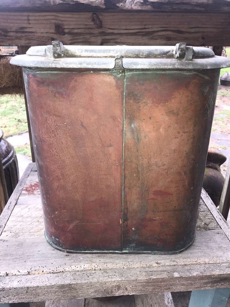 Scarce Pre-1900’s Copper & Cast Iron Lidded Coal / Ash Bin With Gate Mark # 8