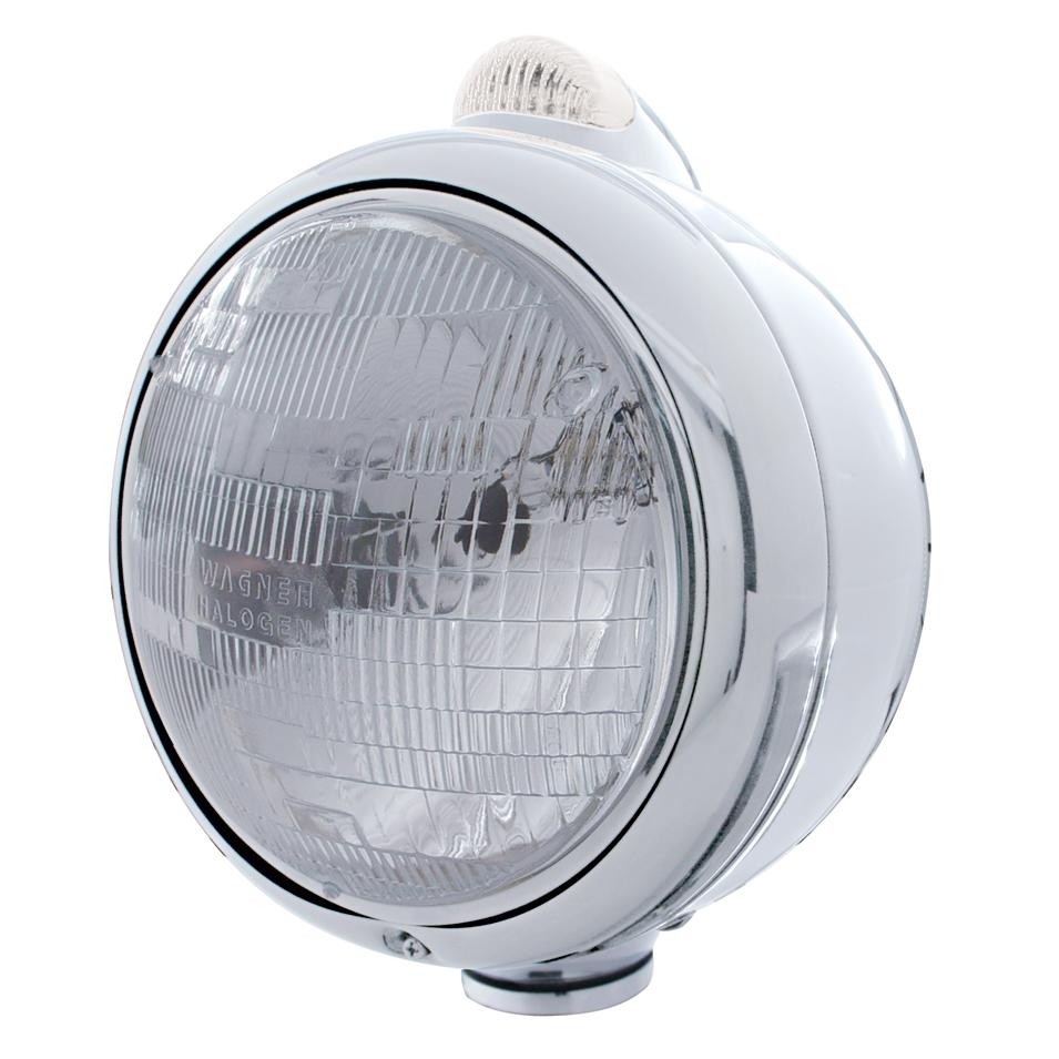 GUIDE Headlight, Dual Function, Stainless, H6024 Bulb -Amber LED/Clear Lens Turn