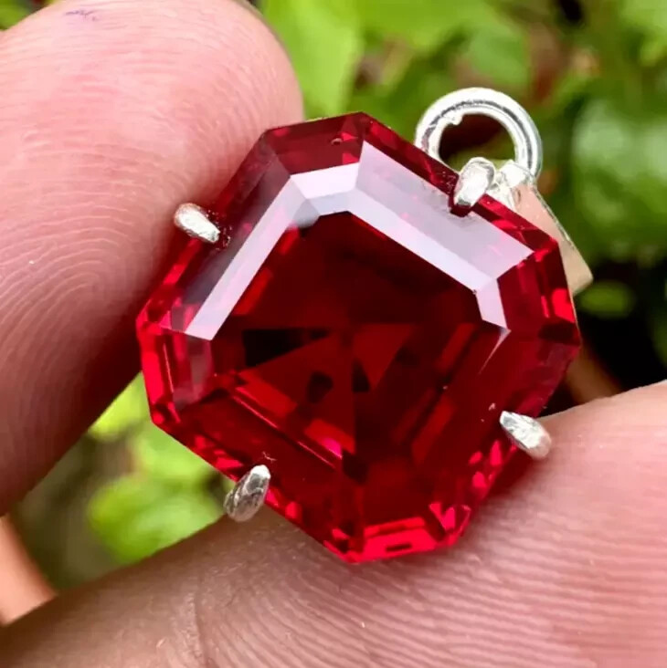 A+ Natural Red Ruby Asscher Cut 925 Solid Silver Pendant Loose Gemstone 26.6 Ct+