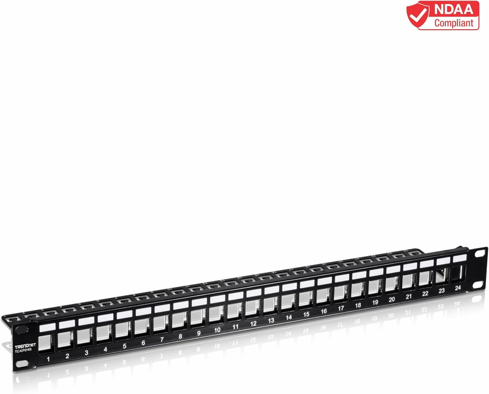 24-Port Blank Keystone Shielded 1U Patch Panel, 1U 19" Rackmount Housing, Protec