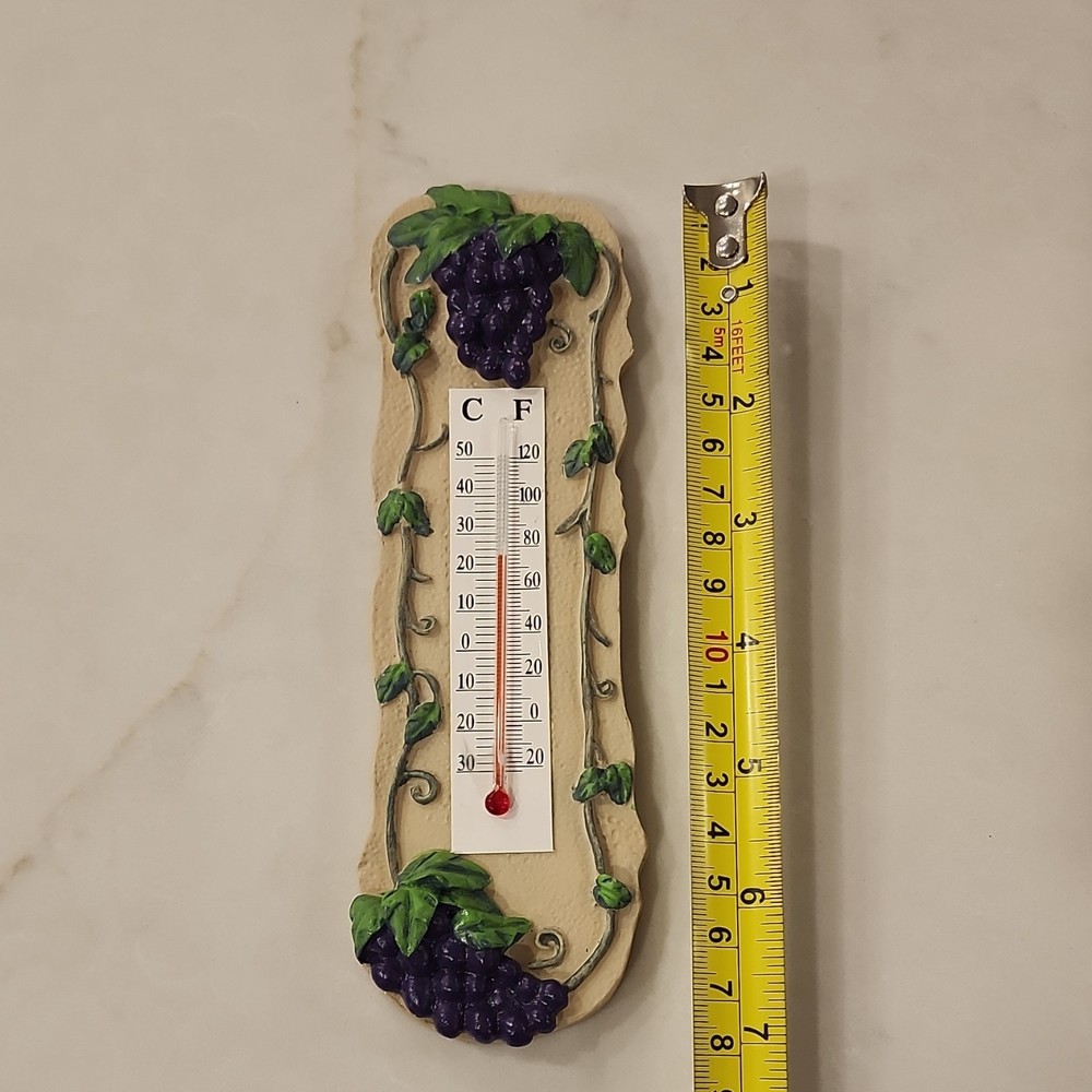 Ceramic Outdoor Thermometer with Analog Display, Grape Botanical Motif