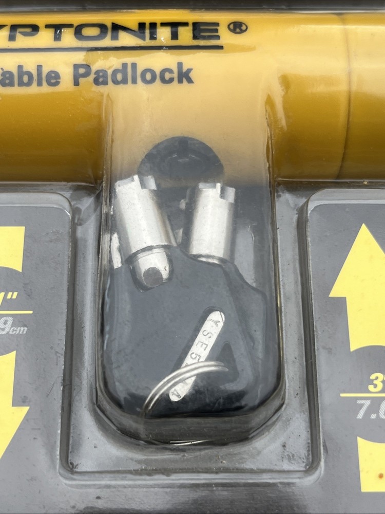 Vintage NOS Kryptonite 830634 Adjustable Padlock, 3"-11" U-lock
