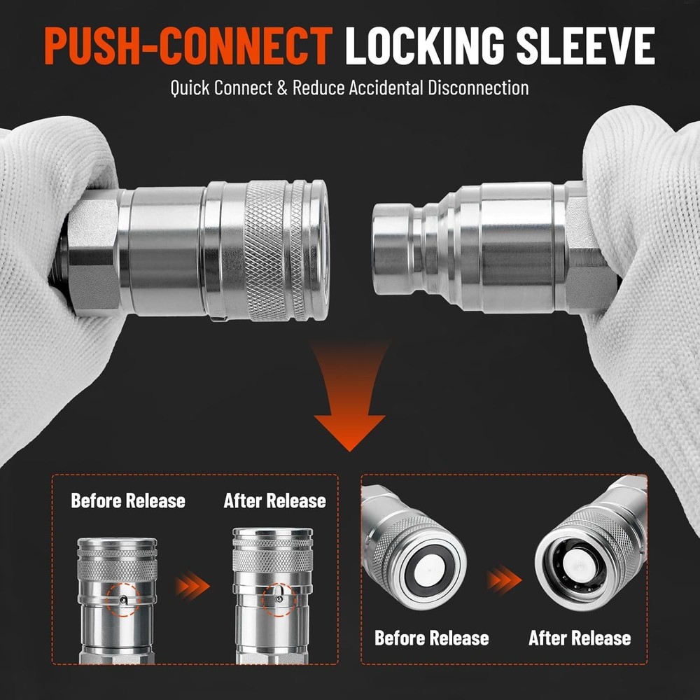 Flat Face Skid Steer 1/2" Body x 5/8" JIC Bulkhead Thread Hydraulic Coupling Set