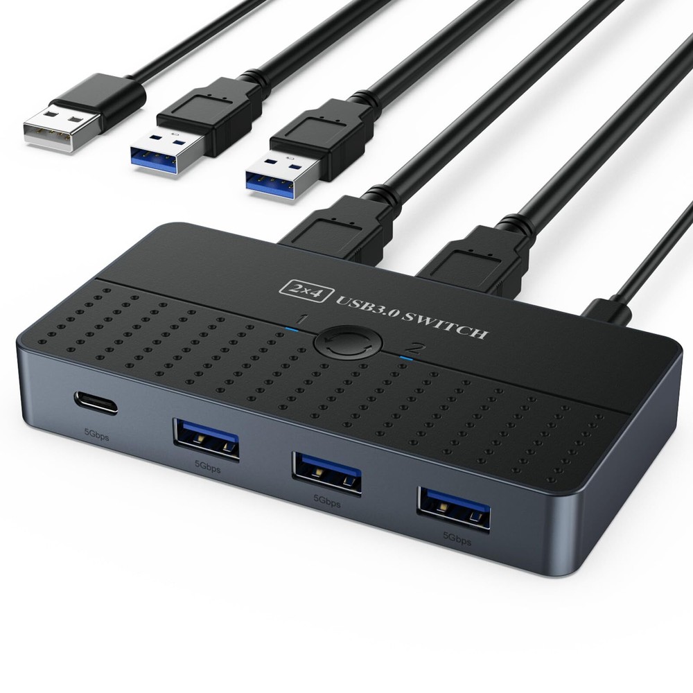 5Gbps USB 3.0 Switch 2 Computers Share 4 USB Devices Peripheral USB Adapter S...