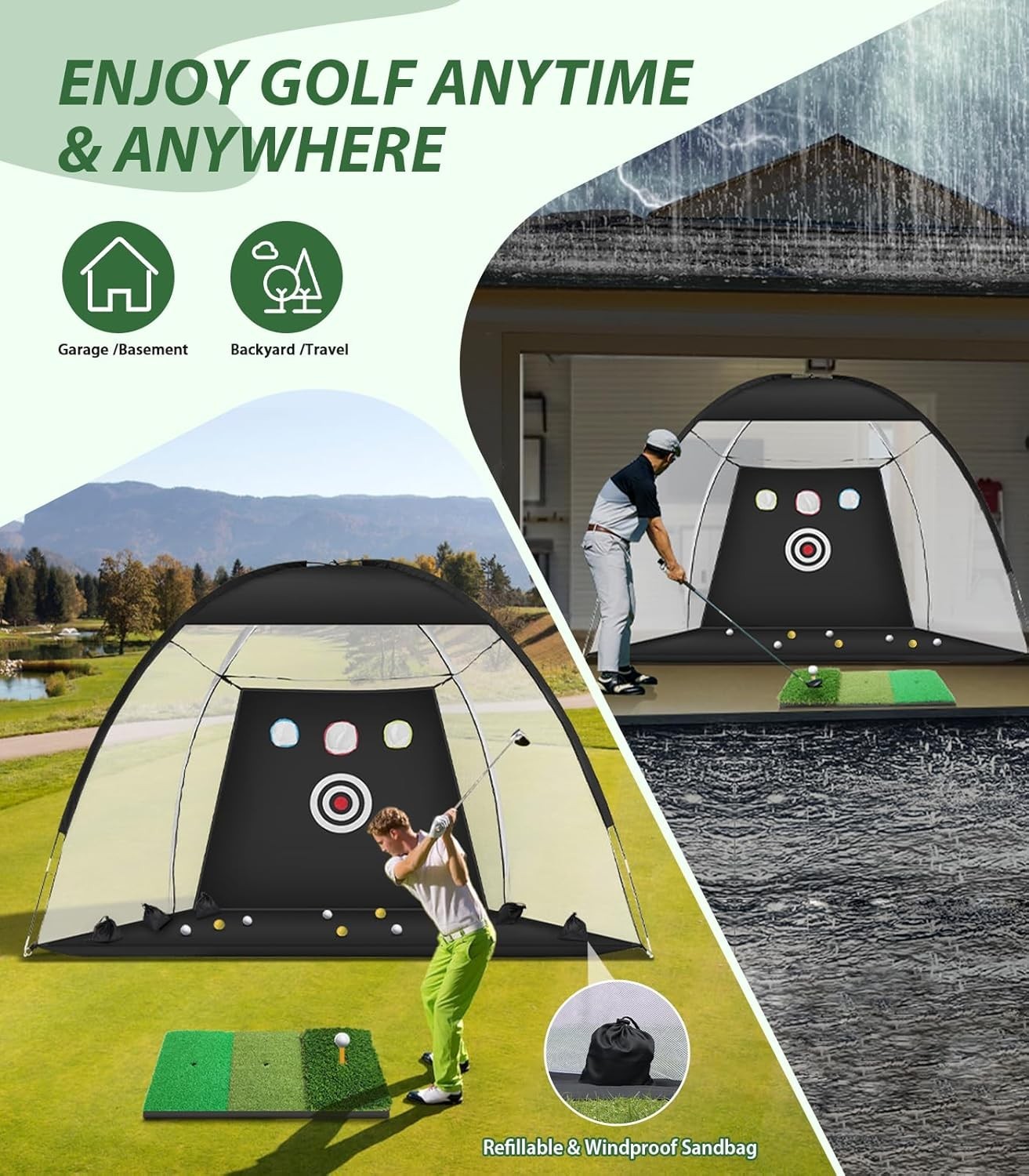 Golf Net 10x7ft Golf Hitting Aid W/ Mat Designed Outdoor & Indoor Use Practice