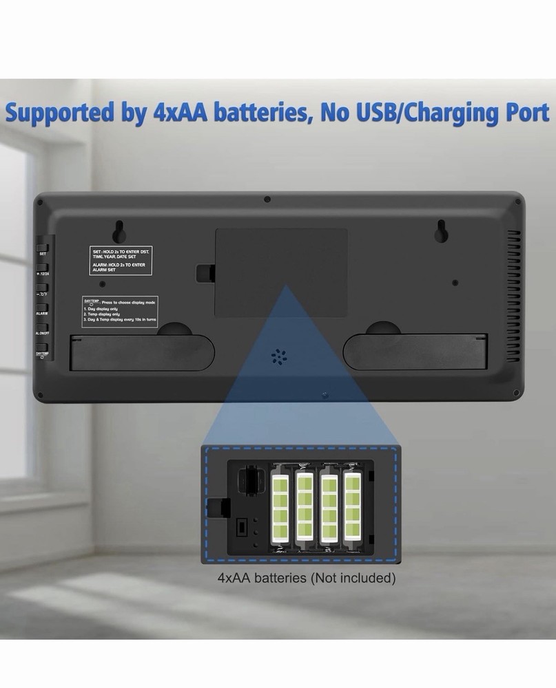 WallarGe 14.5'' Large Digital Wall Clock Battery Operated