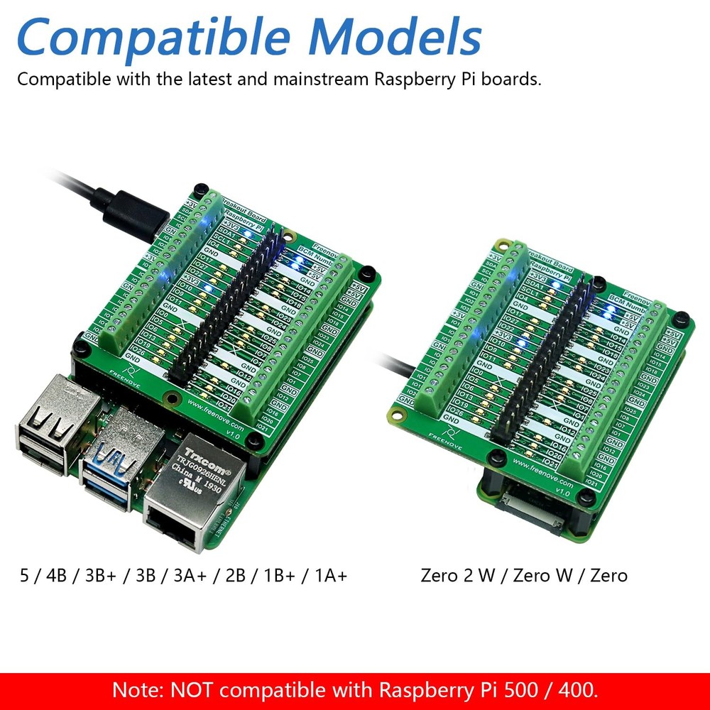 Freenove Breakout Board for Raspberry Pi 5 / 4B / 3B+ / 3B / 3A+ / 2B / 1B+...