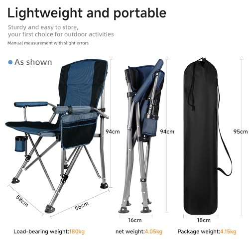 Folding Camping Chair with Cup Holder and Storage Bag, Heavy Basic Version Blue
