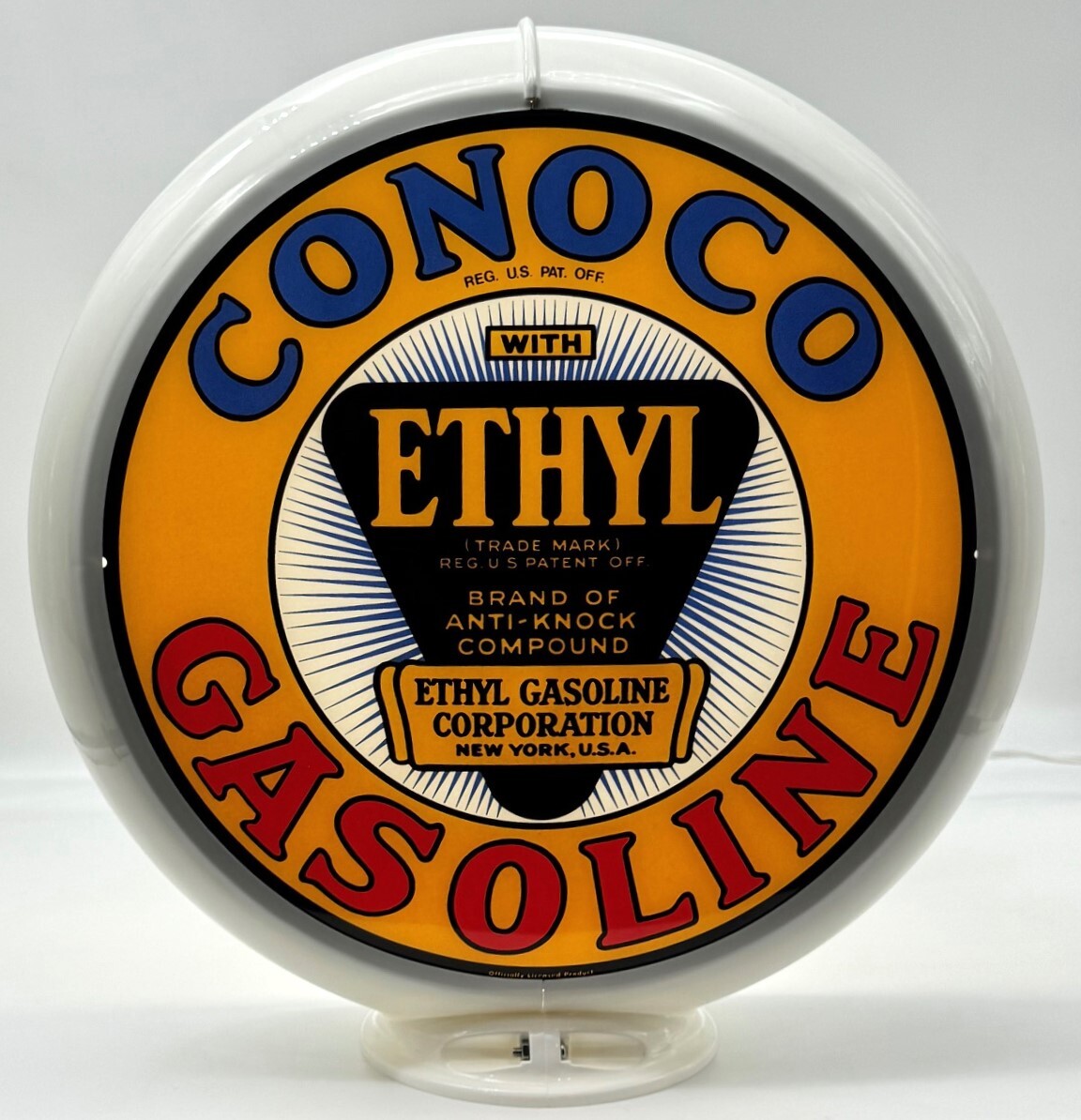 CONOCO ETHYL Yellow Background 13.5" Gas Pump Globe SHIPS ASSEMBLED!