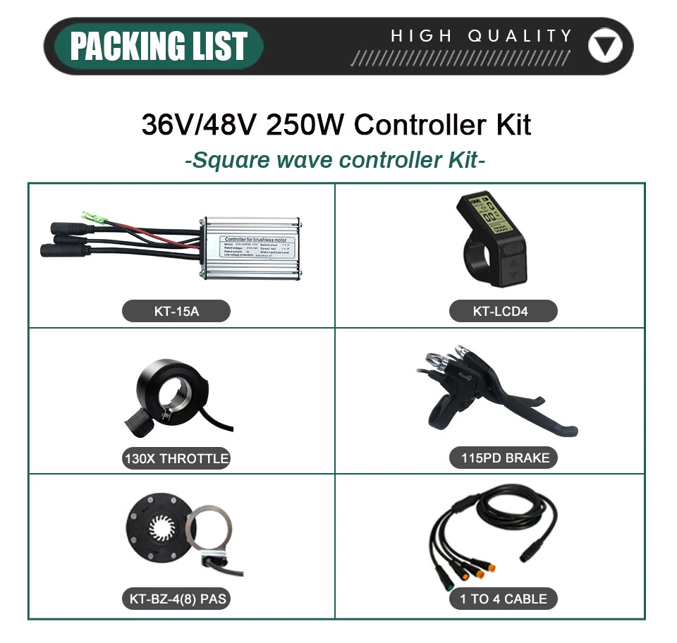 36V 48V 15A Controller Waterproof Conversion Kit with Display Throttle PAS 1T4