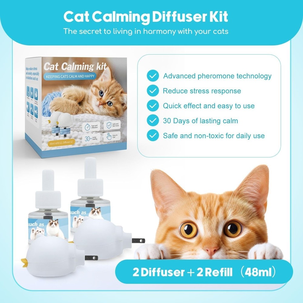 Duasdne Cat Calming Diffuser 2 Pack Multi Cat Pheromones Diffuser Helps Calm Cat