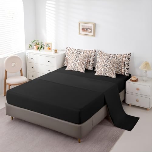 7 Piece Rustic Western Comforter Set with Sheets Queen Black Brown