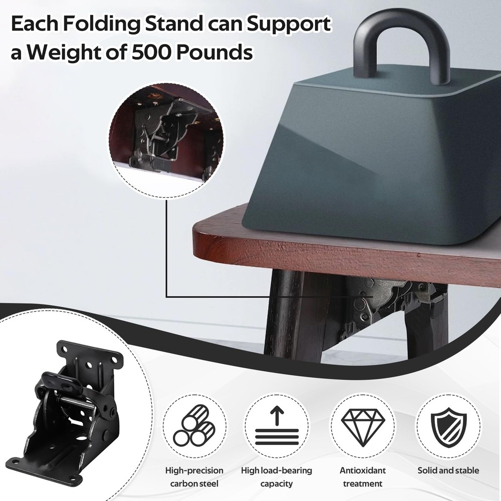 4 Pack Folding Table Leg Brackets with -Locking Hinges 0-90°, Folding Shelf B...