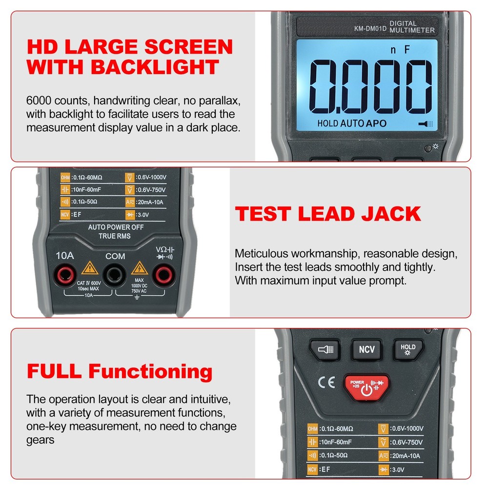 Digital Multimeter Test Jacks With Max Input Marker Sleep Mode After ~15min