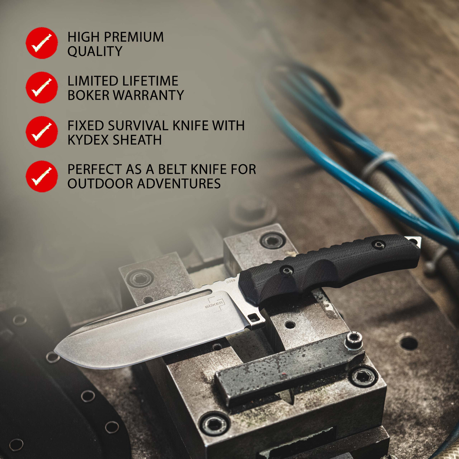 Boker Plus Hermod 2.0 Fixed Knife 4.17" D2 Blade G10 Handle Full Tang ✔️ 02BO053