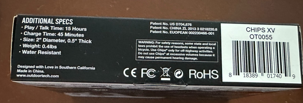 New Outdoor Tech Chips XV - Wireless Helmet Audio - SEALED