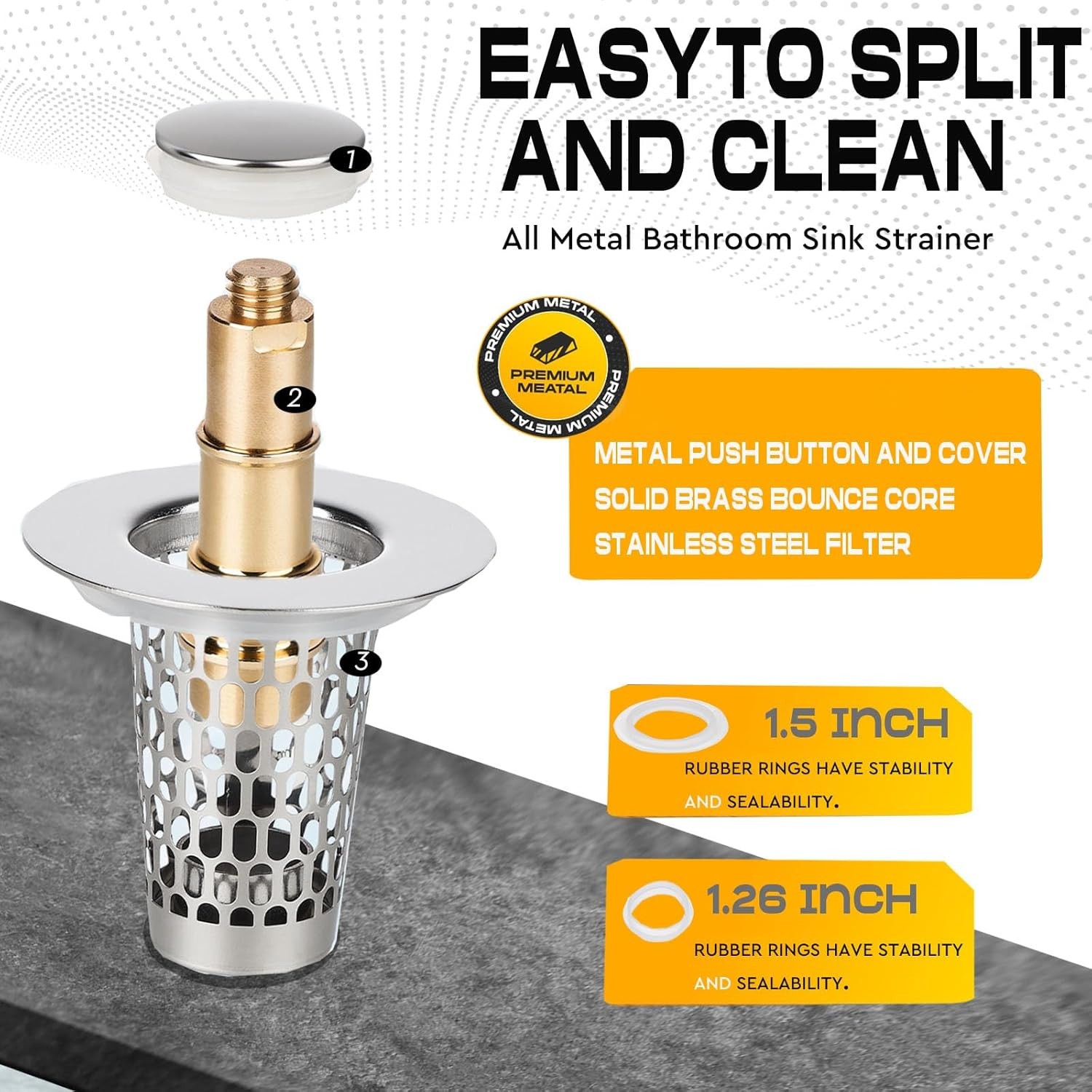 2PCS Bathroom Sink Drain Strainer Pop Up Stopper Hair Catcher Steel