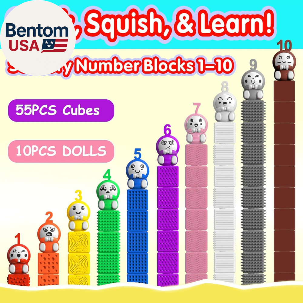 Number Counting Blocks 1-10 with Figures: 65PCS Soft Silicone Stacking & Sensory