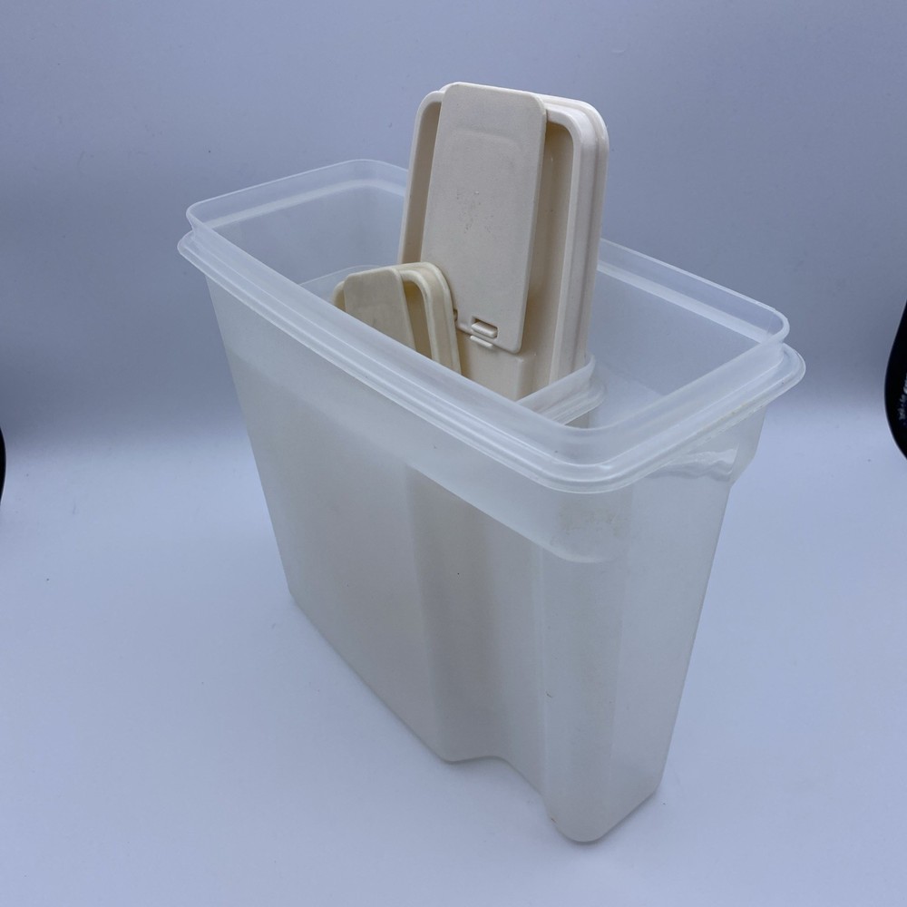 2 Tupperware Clear Storage Cereal Beige Pour Spout Medium Large With Lids #3 #4