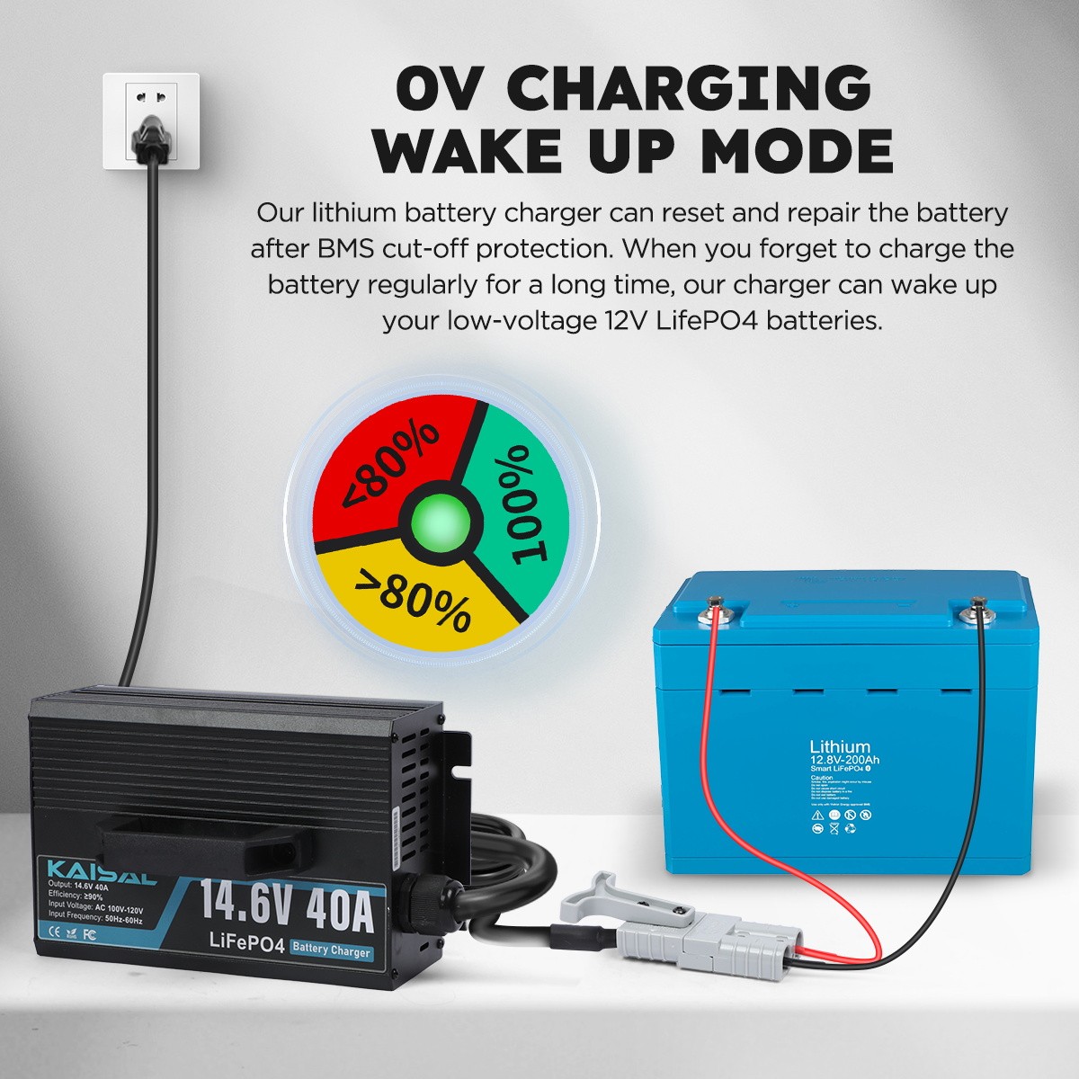 14.6V 40A Smart Lithium Battery Charger LiFePO4 Fast Charging w/Anderson Plug