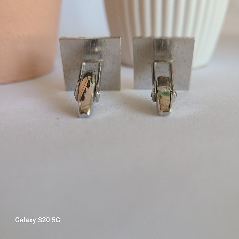 Men's Silver Tone Square Cufflinks Patterned Textured Design Classic