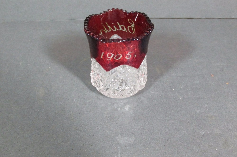 1905 Toothpick Holder Ruby Flash & Pressed, EDITH, Free Shipping