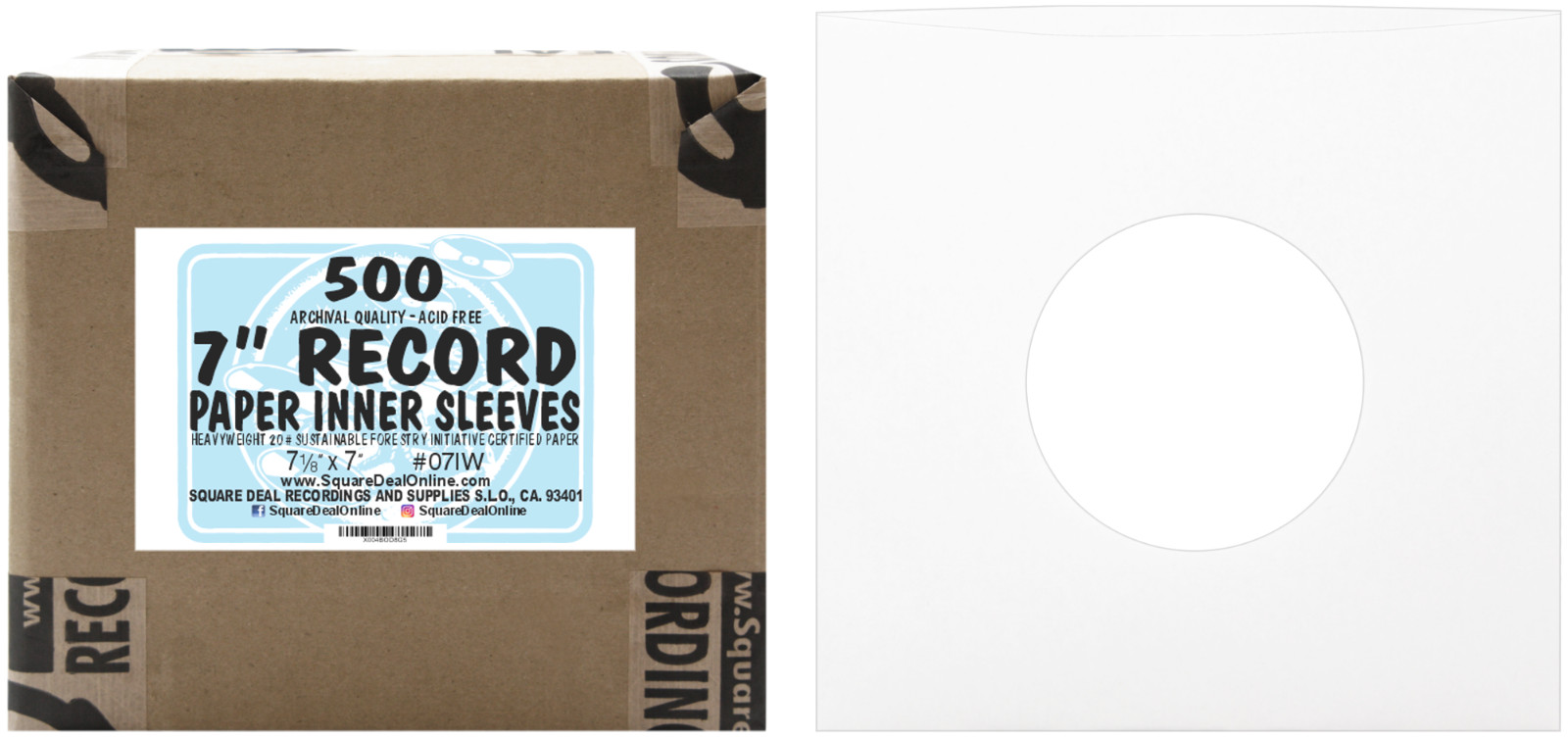 (500) 7" Record Inner Sleeves - White ARCHIVAL Paper ACID FREE 45rpm - #07IW