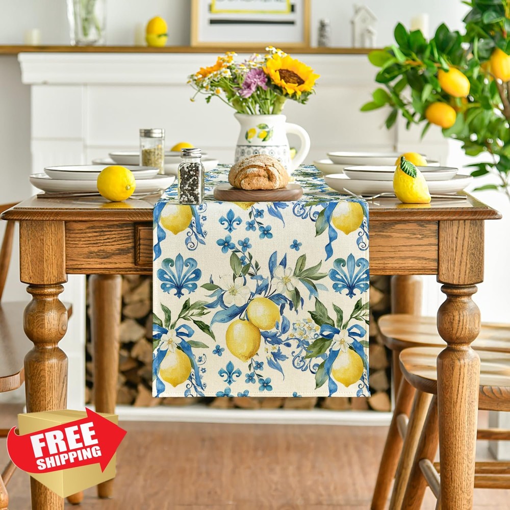 Artoid Mode 13x72 Blue Lemon Iris Table Runner Summer Spring