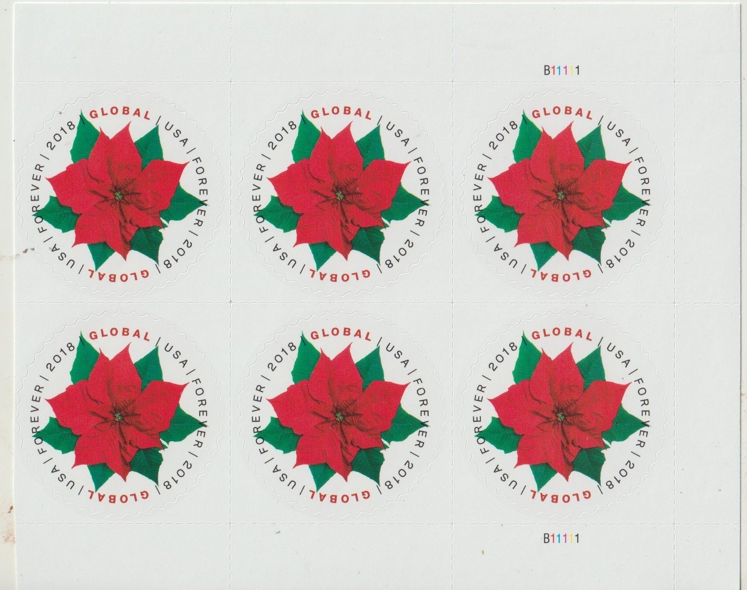 Six USPS Global Poinsettia Stamps domestic or one ounce Global postage from OKC
