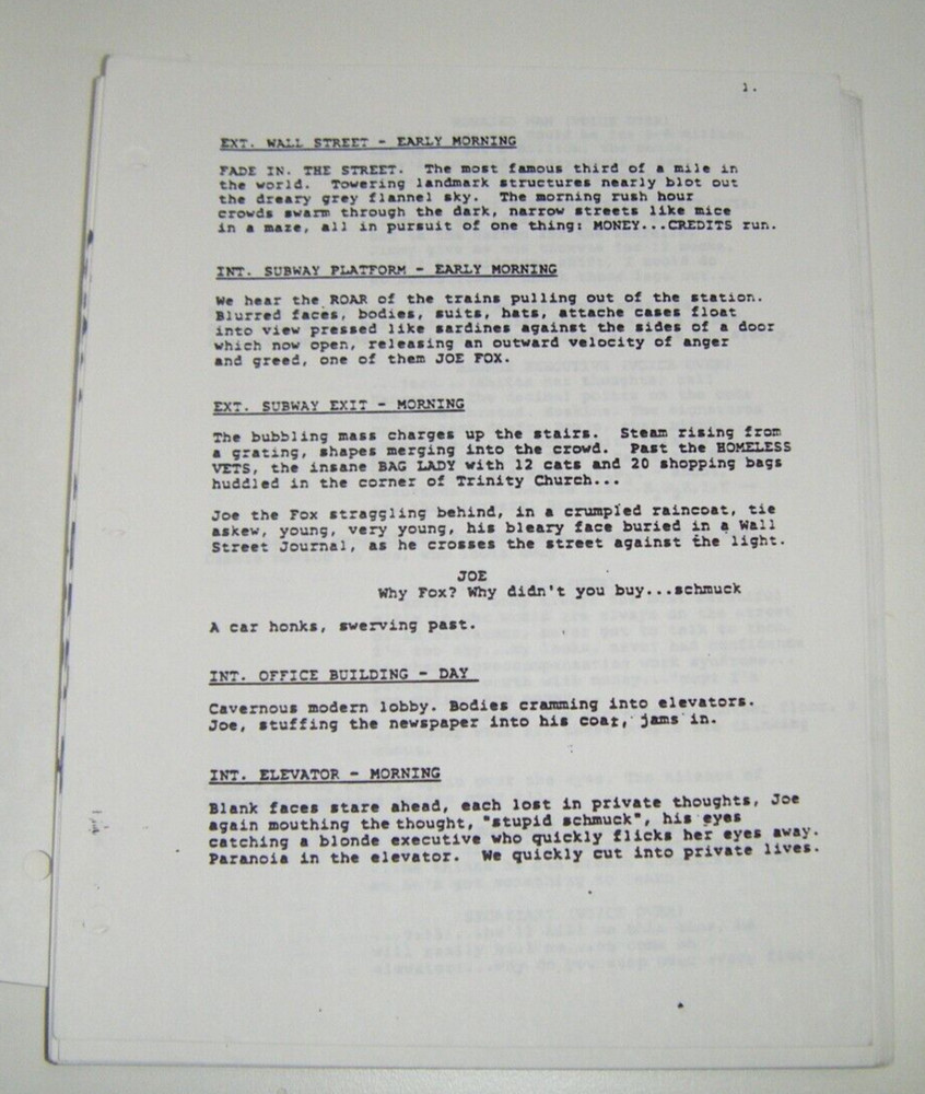 Wall Street Script Screenplay By Oliver Stone & Stanley Weiser