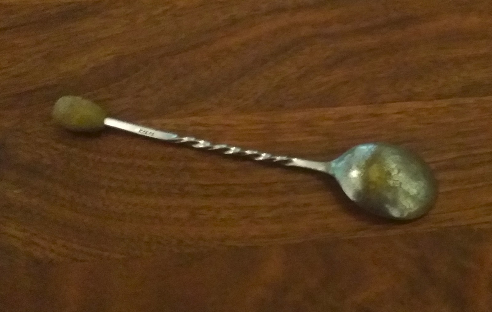 Japanese stainless steel twisted antique bar mixing spoon with wooden knob