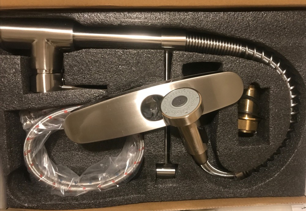 Ntipox Kitchen Faucet Solid Brass Single Handle Pull Down Sprayer Brushed Nickel