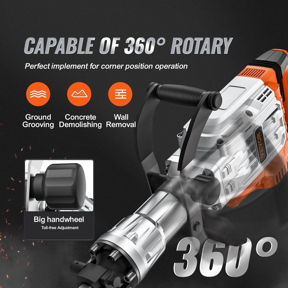 3500W Electric Power Hammer for Demolition, Includes 2 Chisel Bits
