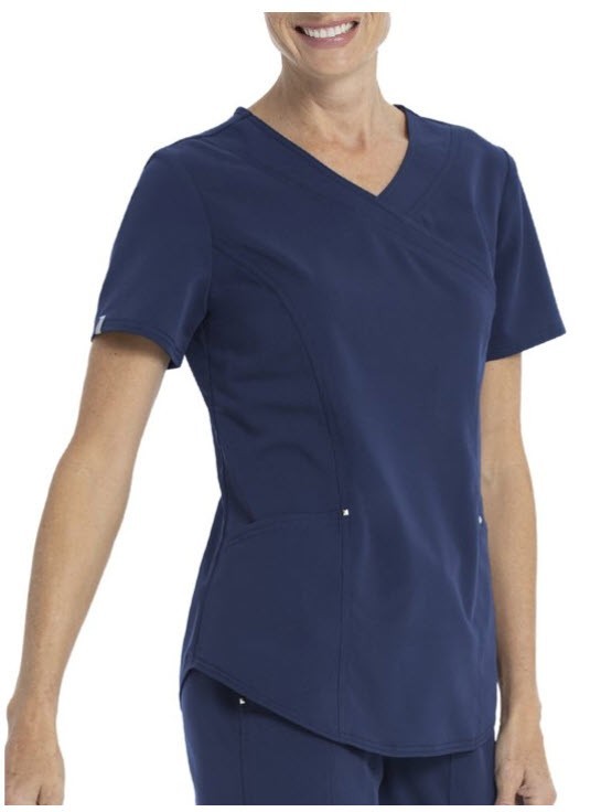 Scrubstar Premium Ultimate Mock Wrap Scrub Top Indigo Size LARGE
