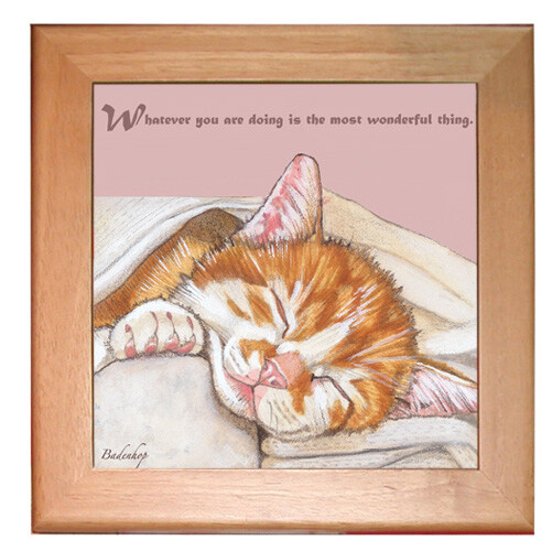 Cat Kitchen Ceramic Trivet Framed in Pine 8" x 8"