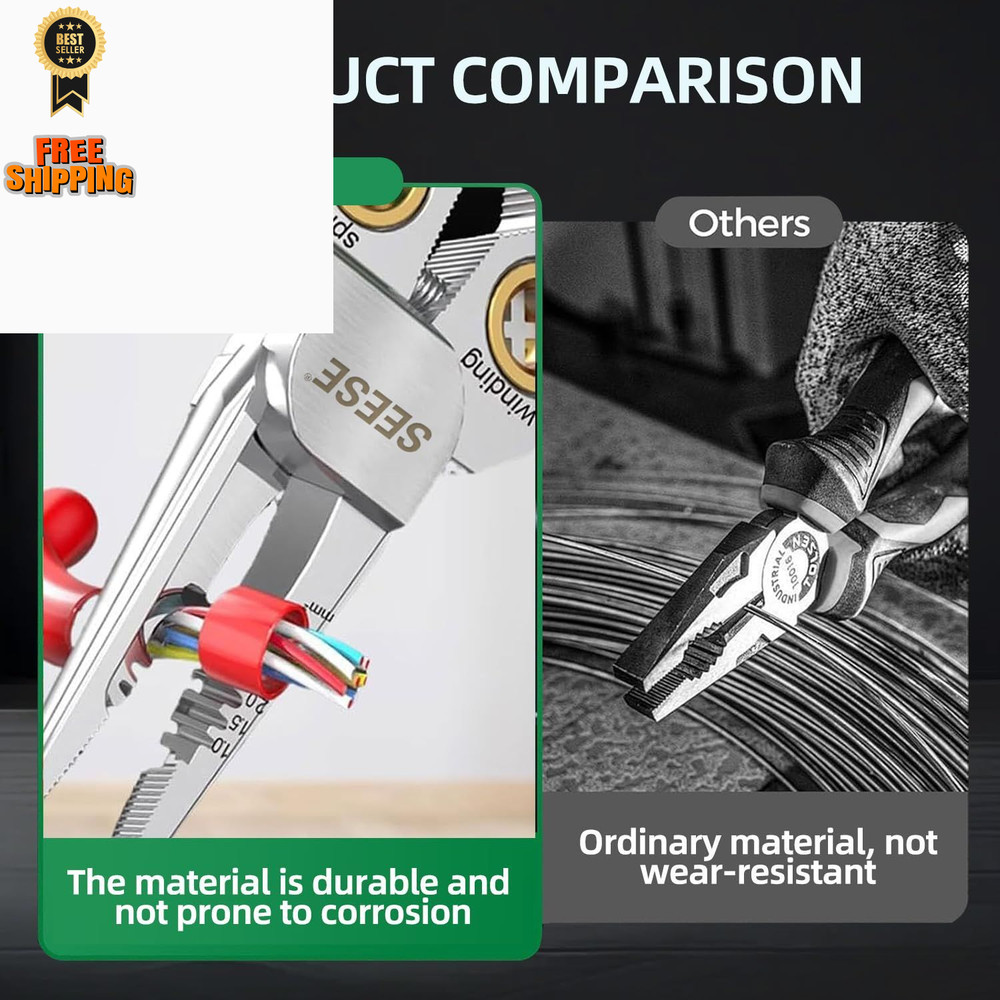 SEESE 8-in-1 Wire Stripper Pliers: Compact Portable Multi-Function Green