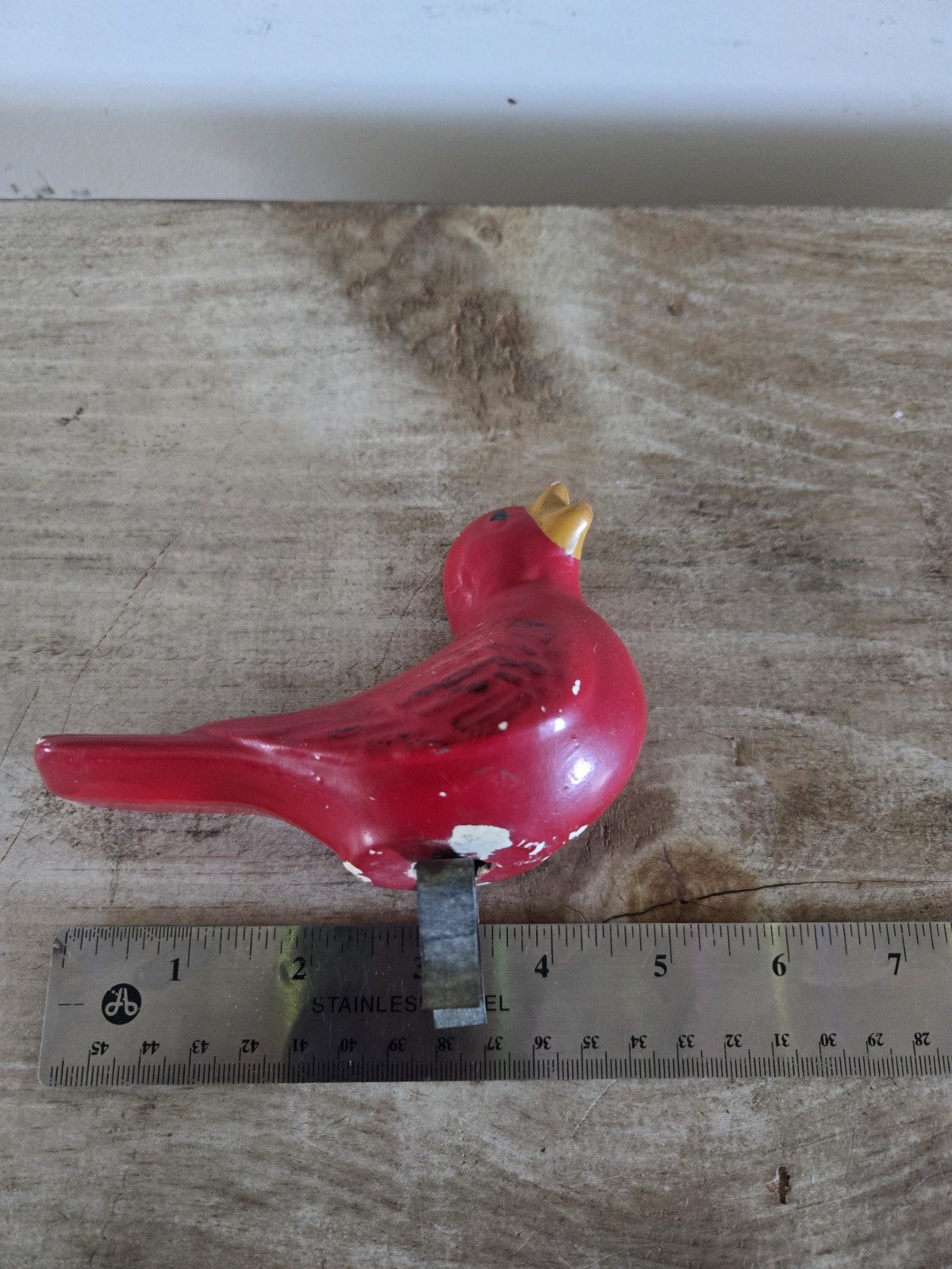 Roseville Ohio L&H Pottery Red Cardinal Bird Bath Clip On 1960s Vintage