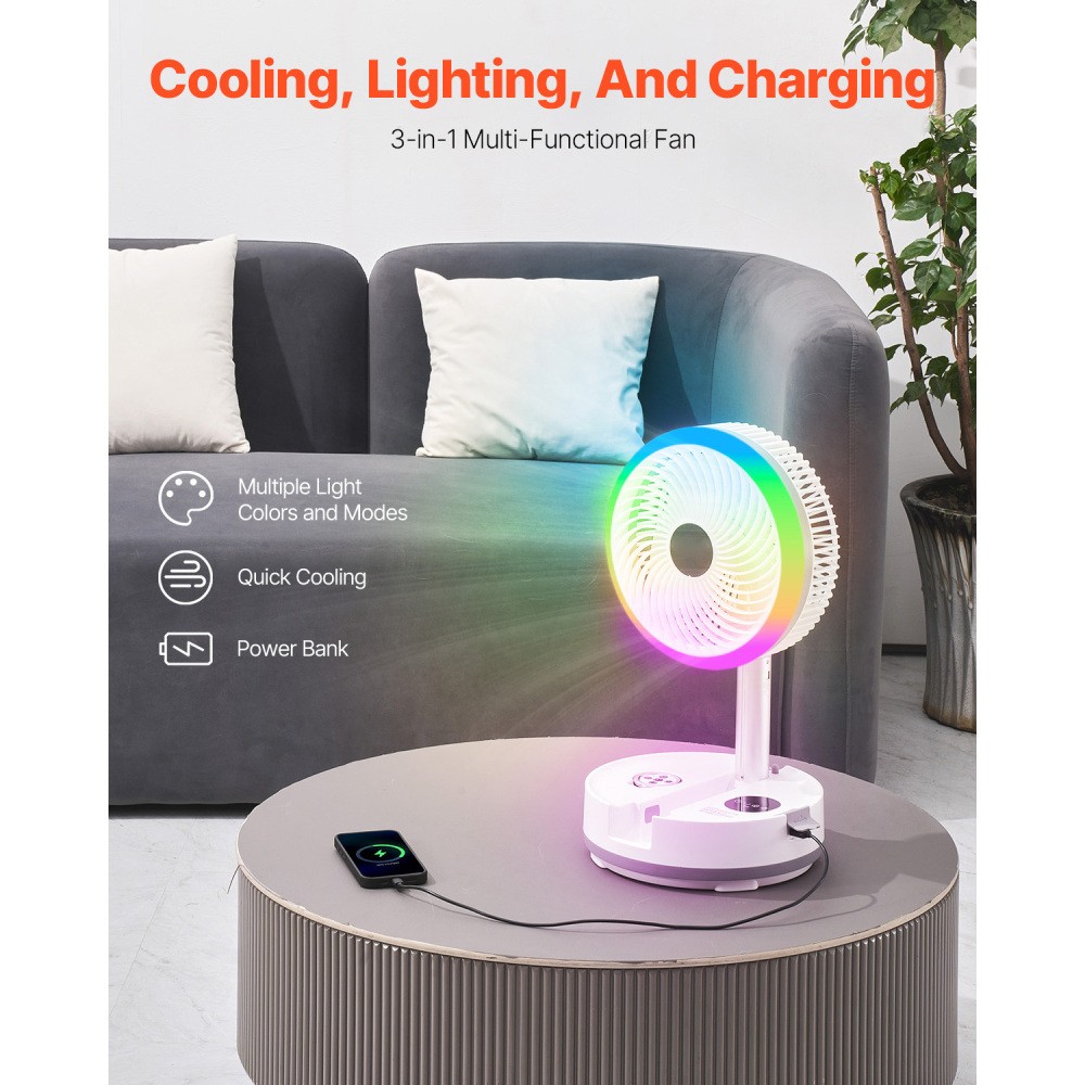 10" Foldable Oscillating Fan with Remote, 9 Speed, Rechargeable, Adjustable