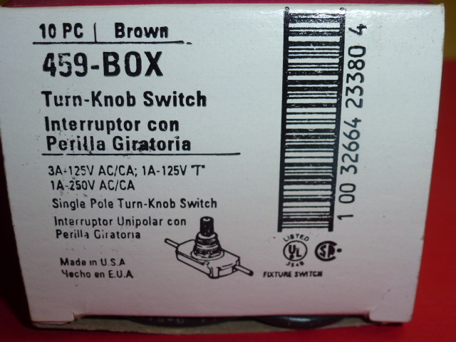 NOS! COOPER #459 SINGLE POLE TURN KNOB SWITCH, Current rating 3A-125V