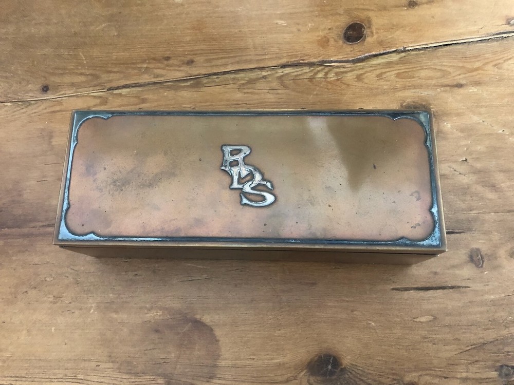 Arts & Craft Box RDS monogram Antique SILVER CREST Sterling Silver & Copper