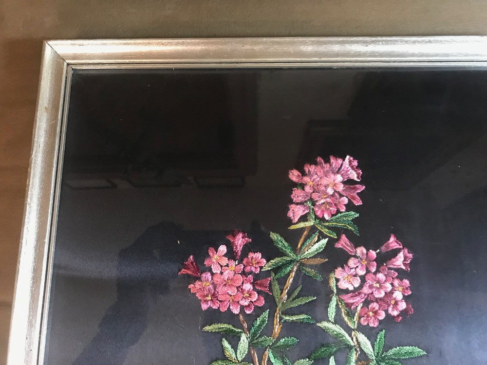 Antique Needlepoint "Floral Scene" - Framed