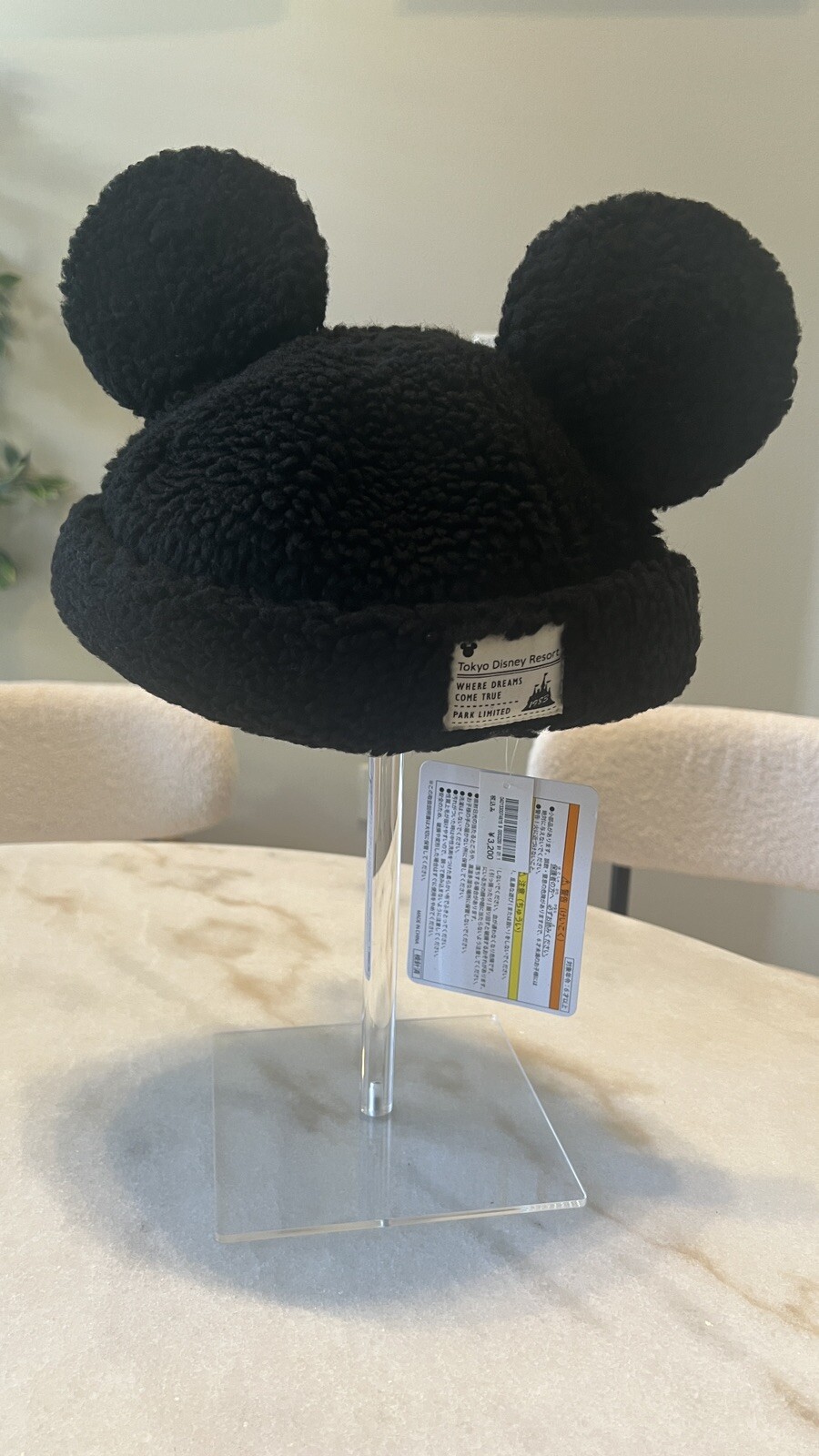 Japan Tokyo Disney Resort Cap Fluffy Black Hat Ears Mickey 58cm 【Pre Order】