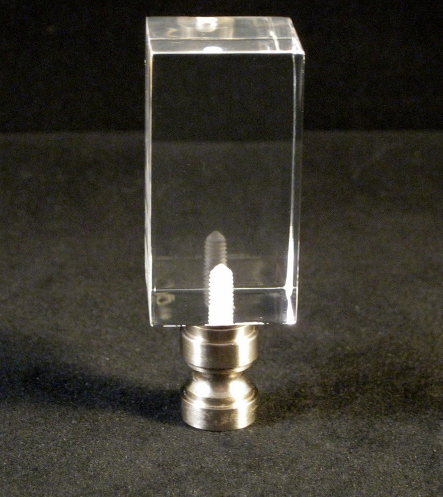 Lamp Finial-Transitional ACRYLIC RECTANGULAR CUBE W/PN BASE-CLEAR-FS