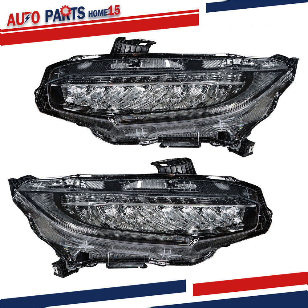 Pair For 2016-21 Honda Civic Left+Right Full LED Headlight Assembly Replacement