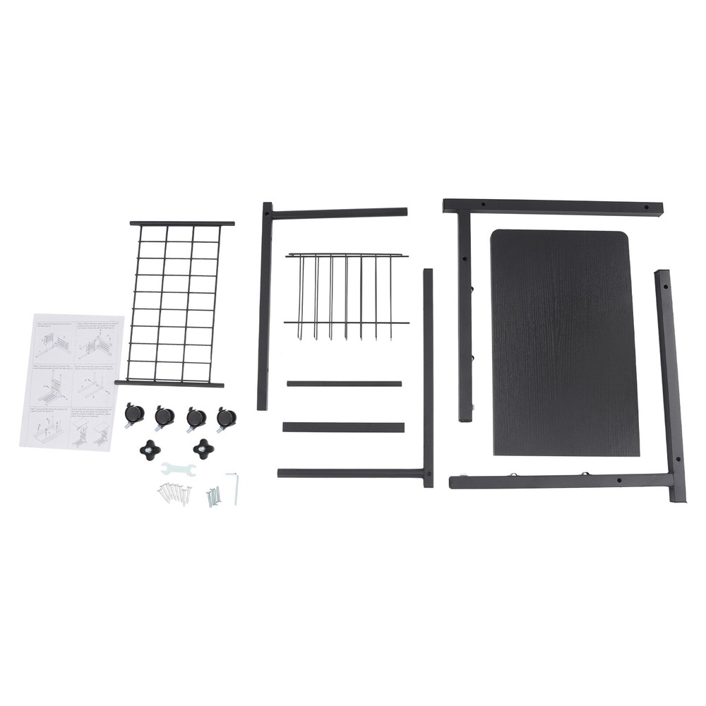 2 Tiers Adjustable Bed Side Table Thickened Mobile Standalone Table w/ Wheels