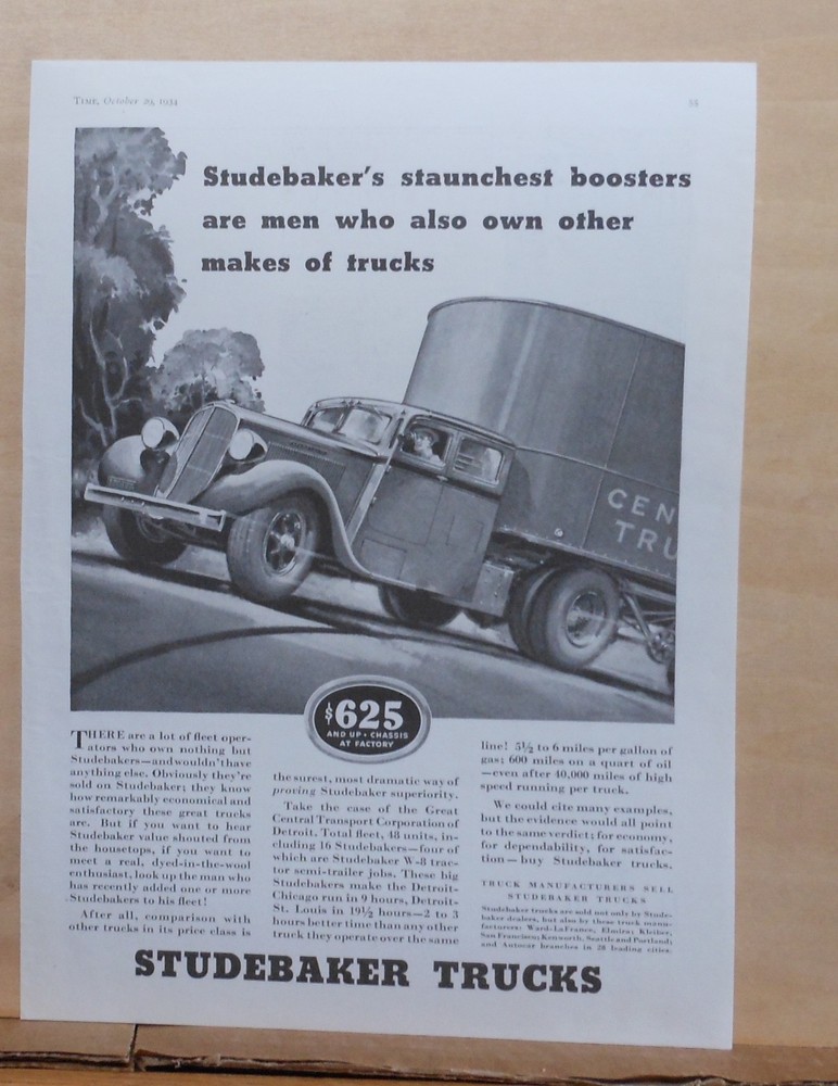 1934  magazine ad for Studebaker Trucks - Fleet operators prefer Studebaker